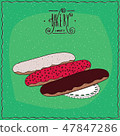 Three different glazed eclair on lacy napkin 47847286