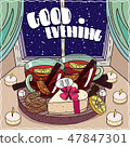 Tea with gift box in heart shape near window 47847301