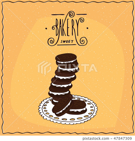 Stack of sandwich chocolate cookies with cream Stack of sandwich chocolate cookies with cream 47847309