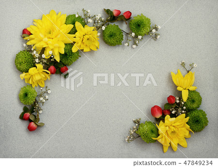 Flowers arrangements on gray paper Flowers arrangements on gray paper 47849234
