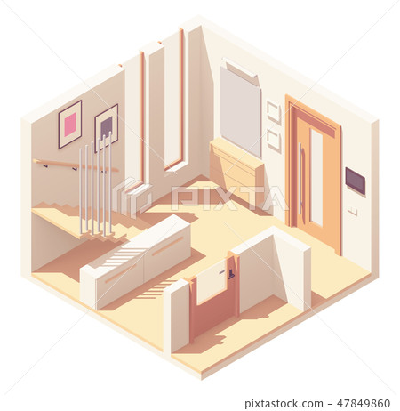 Vector isometric hallway with wooden staircase 47849860
