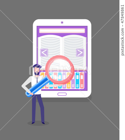Man holding big loup, Online Library Book Vector 47849861