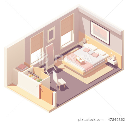 Vector isometric bedroom and wardrobe - Stock Illustration [47849862 ...