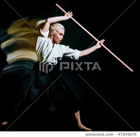 Bo-Jutsu bodoka woman isolated black background 47849876