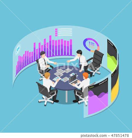 插圖素材: business team in conference with marketing data