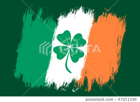 Ireland flag with lucky clover. Ireland flag with lucky clover. 47851590