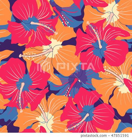 Retro floral pattern with hibiscus 47851591