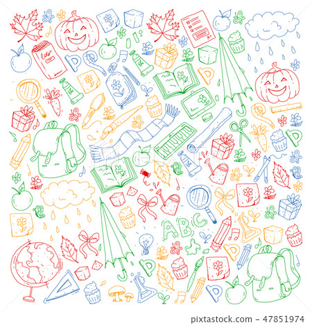 Back to school vector pattern. Education icons for children. Back to school vector pattern. Education icons for children. 47851974