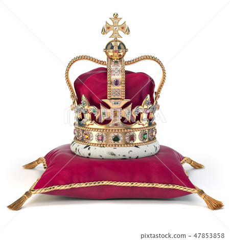 Golden crown on red velvet pillow for coronation - Stock Illustration ...
