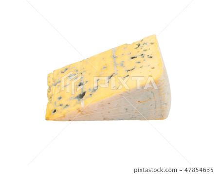 Piece of Blue Cheese on White Background Close Up Piece of Blue Cheese on White Background Close Up 47854635