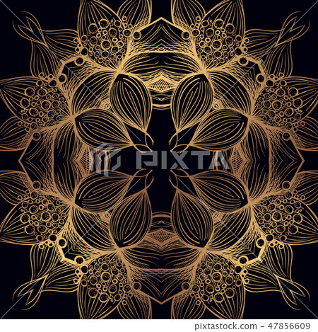 Elegant golden round element of stylized flowers with smooth lines. Abstract decorative floral Elegant golden round element of stylized flowers with smooth lines. Abstract decorative floral 47856609