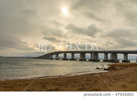 Lake Biwako Bridge in the evening 47856802