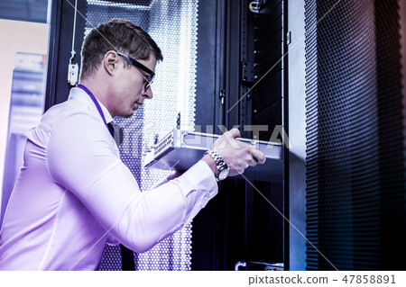 Intelligent professional male hacker stealing digital data 47858891