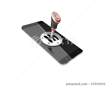 Mobile phone with gear stick isolated on white background 3D illustration. Mobile phone with gear stick isolated on white background 3D illustration. 47859503
