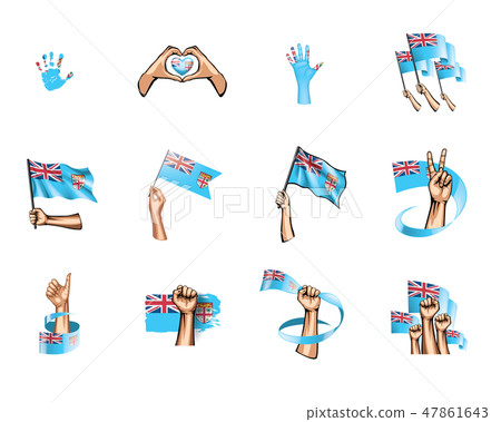 Fiji flag and hand on white background. Vector illustration 47861643