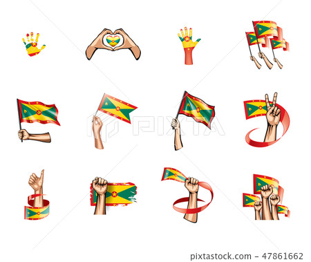 Grenada flag and hand on white background. Vector illustration 47861662