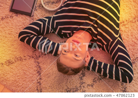 Pensive reflective guy dreaming about coming weekends Pensive reflective guy dreaming about coming weekends 47862123