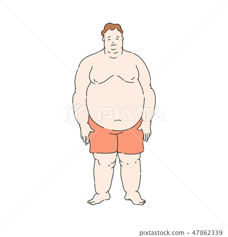 Vector flat overweight obese unhappy man topless 47862339