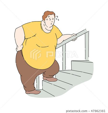 Vector flat overweight obese unhappy man sweating 47862381