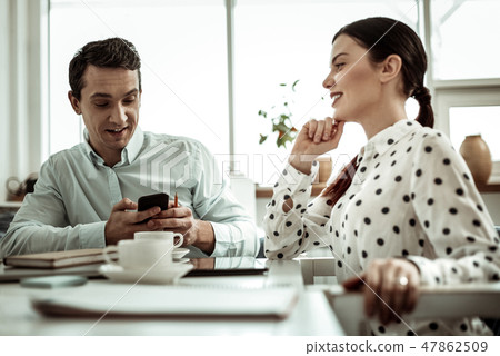 Charming brunette girl spending break with her partner 47862509