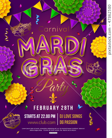 Mardi Gras party poster. Shrove tuesday. Vector illustration Mardi Gras party poster. Shrove tuesday. Vector illustration 47862580