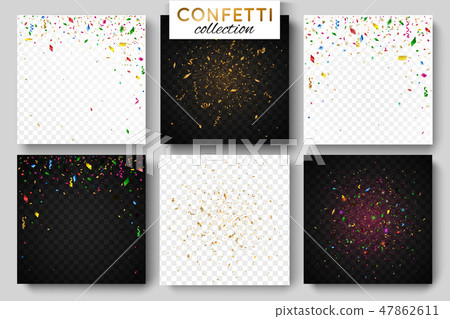 Set of six falling coloful confetti background Set of six falling coloful confetti background 47862611