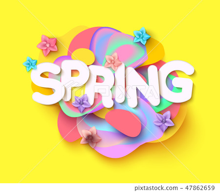 Spring background with paper cut flowers and leaves Spring background with paper cut flowers and leaves 47862659