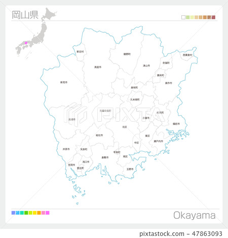 Map of Okayama prefecture (municipalities and... - Stock Illustration ...