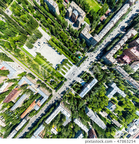 Aerial city view with roads, houses and buildings. 47863254