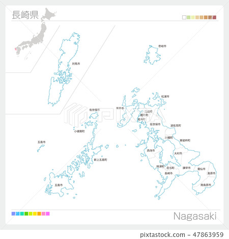 Map of Nagasaki Prefecture (municipalities and division) 47863959