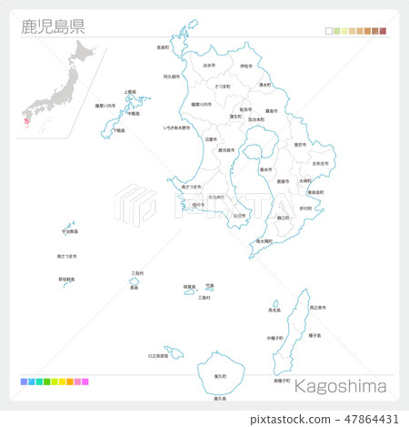 Map of Kagoshima prefecture (municipalities and division) Map of Kagoshima prefecture (municipalities and division) 47864431