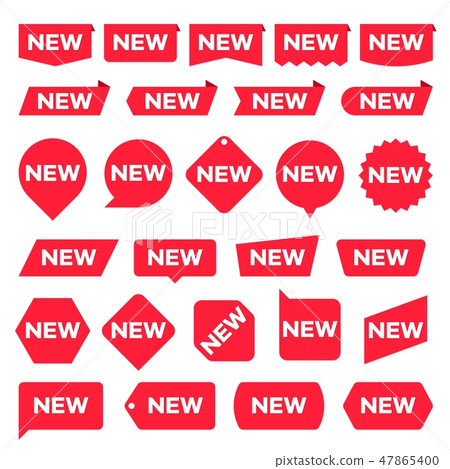 New red labels. Modern accent, new shop promotion stickers. Vector set 47865400
