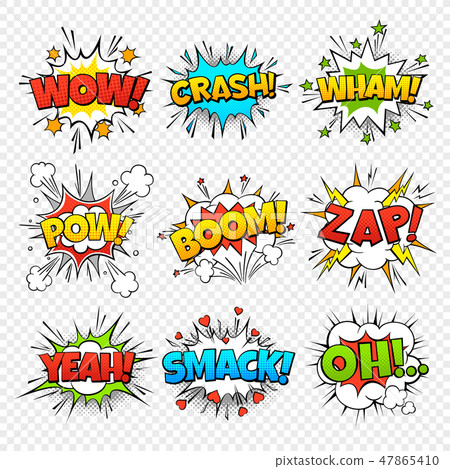 Comic bubbles. Funny comics words in speech bubble frames. Wow oops bang zap thinking clouds Comic bubbles. Funny comics words in speech bubble frames. Wow oops bang zap thinking clouds 47865410