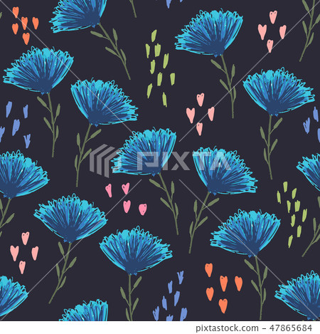 Cute floral pattern with bright blue flowers Cute floral pattern with bright blue flowers 47865684