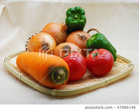 Material of vegetables (onion, carro & tomato & peppers: organic) Material of vegetables (onion, carro & tomato & peppers: organic) 47866146