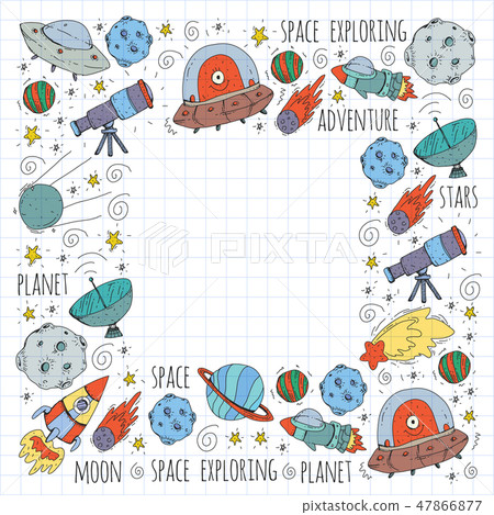 Space vector illustration. Science, technology pattern. Rocket and spaceships. 47866877