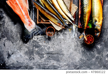 Smoked fish saury and mackerel 47868122