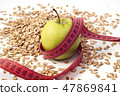 green apple, tailor meter and oatmeal 47869841