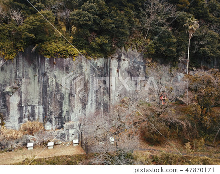 Aerial photograph of Shimizu police cliff Buddha on the river side 47870171