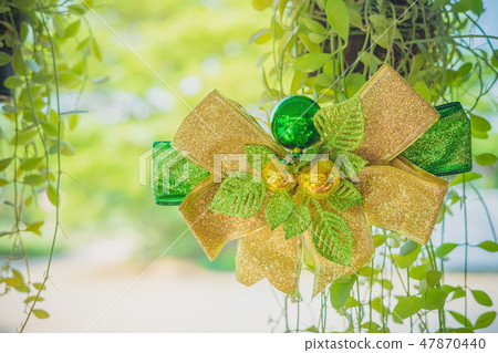 A green ribbon with small ball for decorate A green ribbon with small ball for decorate 47870440