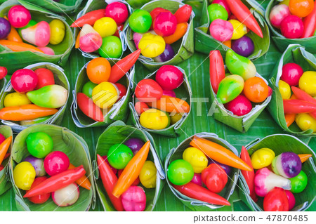 Colorful of deletable Imitation Fruits. 47870485
