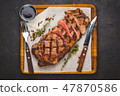 Succulent grilled large striploin steak 47870586