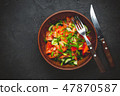 Healthy vegetable salad of tomato, cucumber, onion 47870587