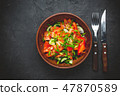 Healthy vegetable salad of tomato, cucumber, onion 47870589