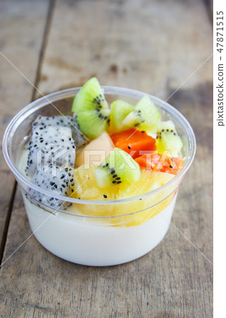 fruit salad topping on tofu ,milk fruit salad topping on tofu ,milk 47871515
