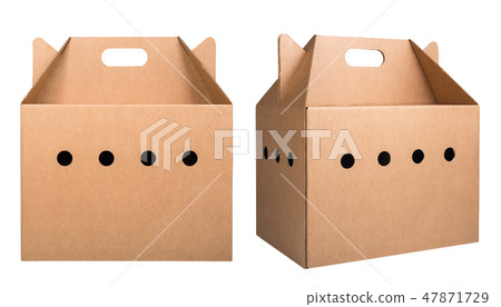 Set of two cardboard pet carrier boxes isolated on white Set of two cardboard pet carrier boxes isolated on white 47871729