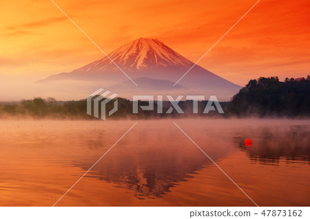 Fujisan and lake Shoji at dawn Fujisan and lake Shoji at dawn 47873162