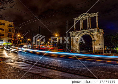 Light trails of moving cars 47874345