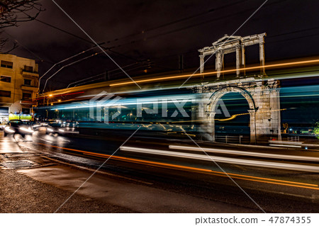 Light trails of moving cars 47874355