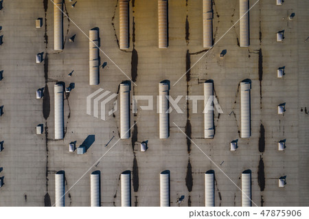 Disribution warehouse roof from above. Disribution warehouse roof from above. 47875906